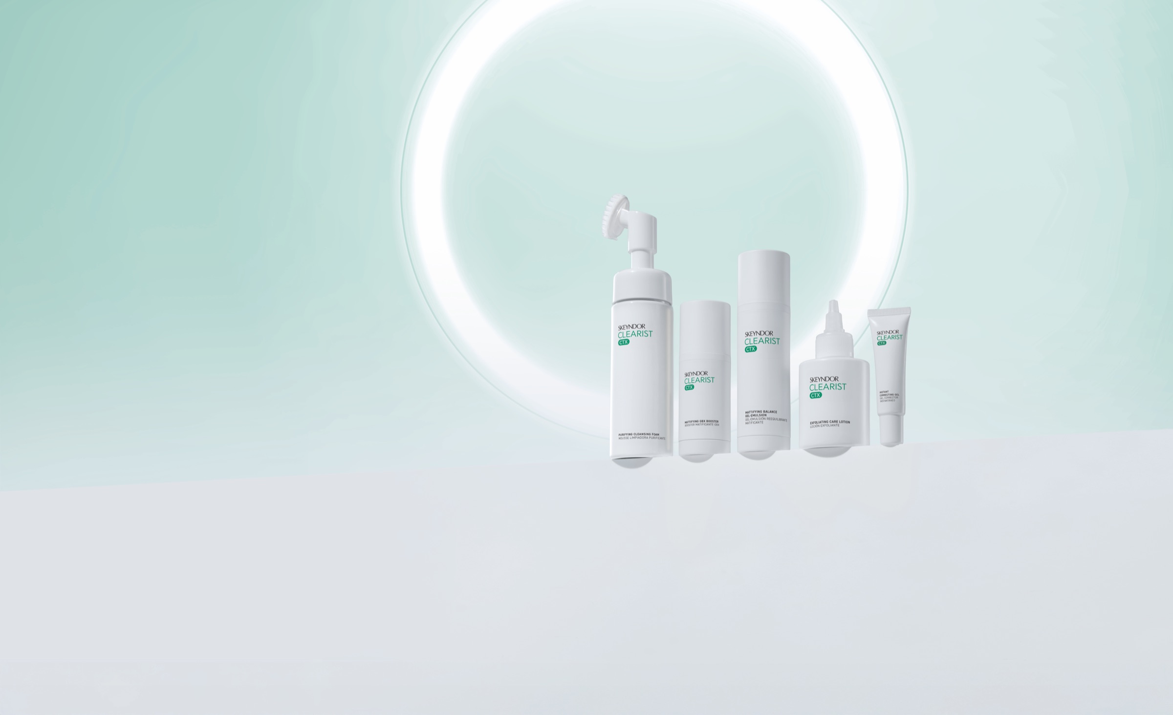 The CLEARIST CTX range set before a glowing light ring — official campaign